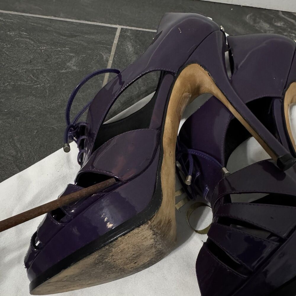 Dior Patent Leather Platform Heels 37.5 US 7.5 Purple Whimsigoth Designer Luxury - Picture 5 of 8
